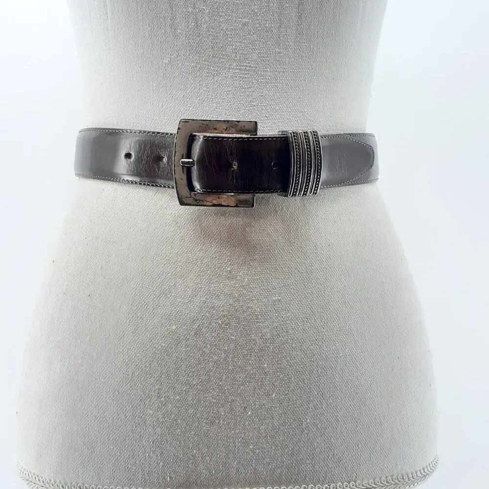 Vintage Brighton Women's Dark Brown Leather Belt Distressed Hardware Size Small